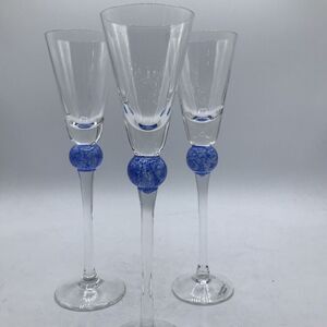 Cordial Wine Glasses 2 oz 8 " Tall.Blue‎ Ball in Stem Set of 3